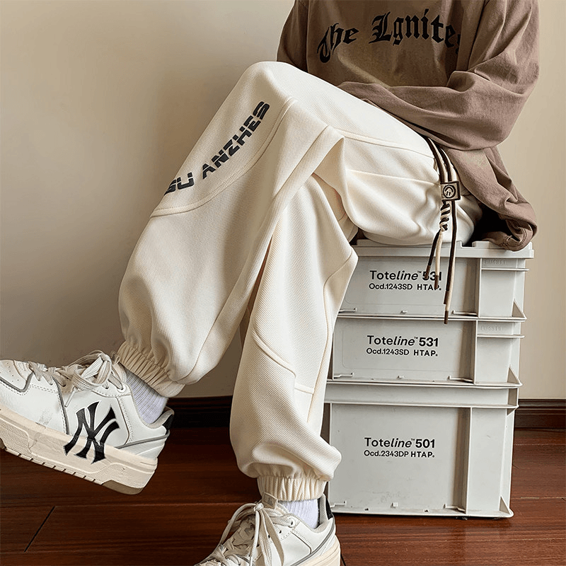 伏森 华夫格卫裤男款春秋夏季宽松束脚工装裤子男美式潮牌运动休闲长裤