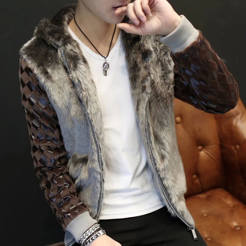 男士棉衣青年秋冬季保暖加厚皮毛一体休闲潮流棉服男装棉袄外套男