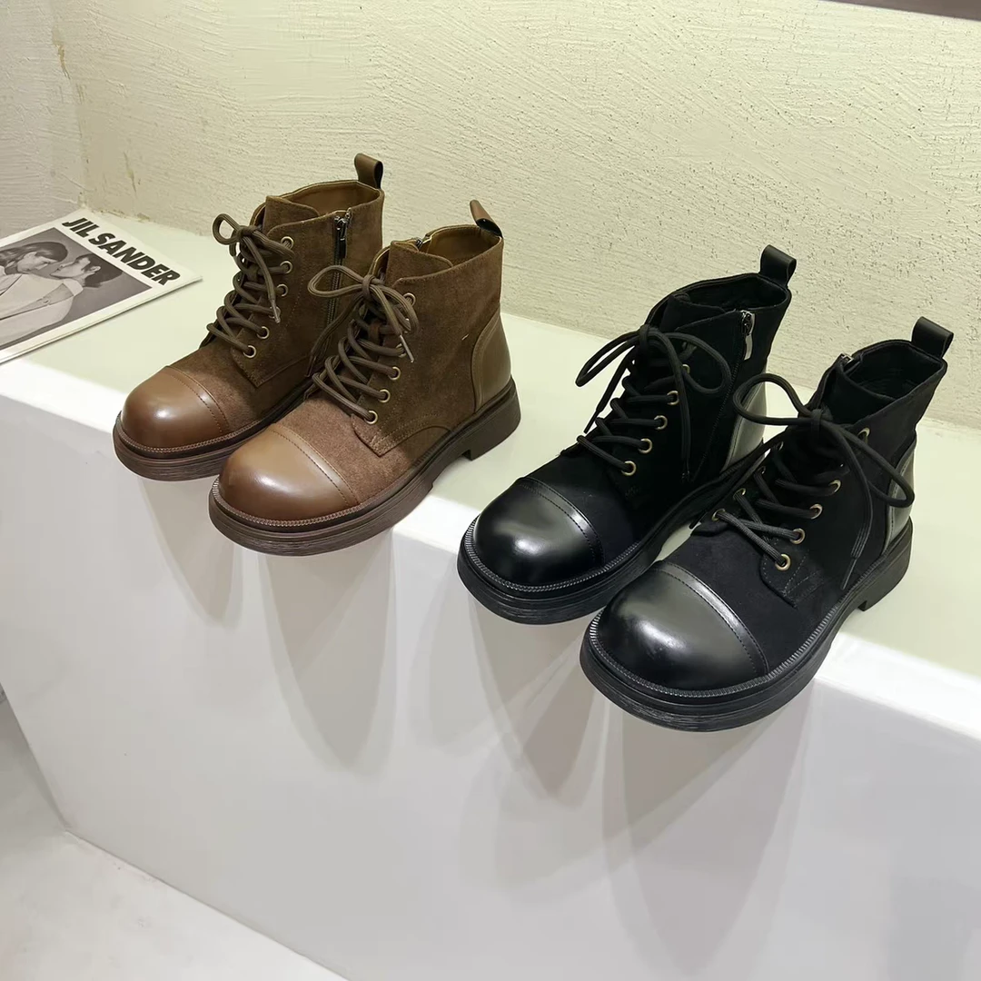 孤品清库！韩系单里不加绒羊京绒拼接短靴A965-53