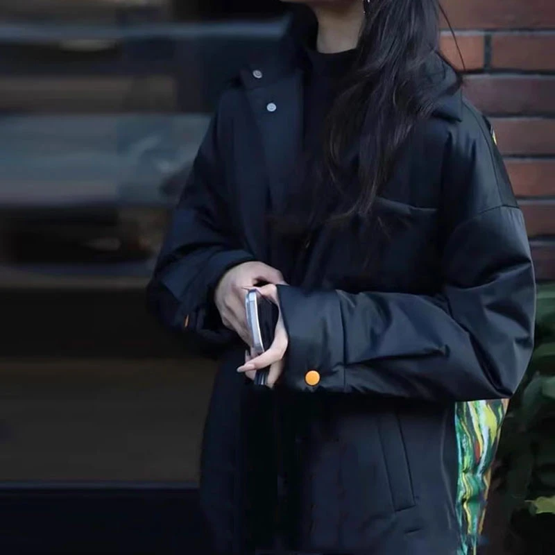 【商场同款】秋冬百搭宽松软糯郁金香印花黑色棉服外套袁衣都舍冬季