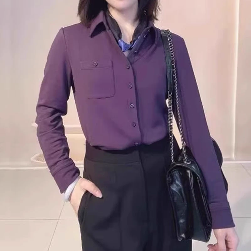 【商场同款】秋冬百搭修身翻领加绒纯色长袖衬衫袁衣都舍1300820