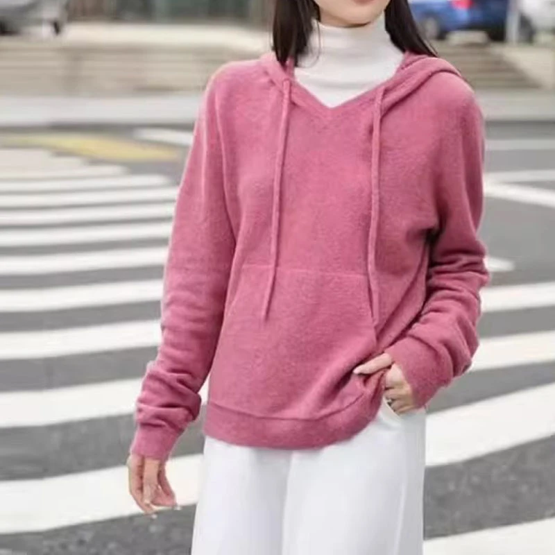 【商场同款】女装秋冬季百搭休闲套头连帽抽绳针织衫袁衣都舍138065