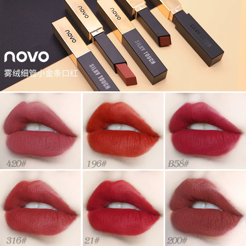 NOVO雾绒细管小金条口红不掉色防水网红同款泫雅色平价替代学生党