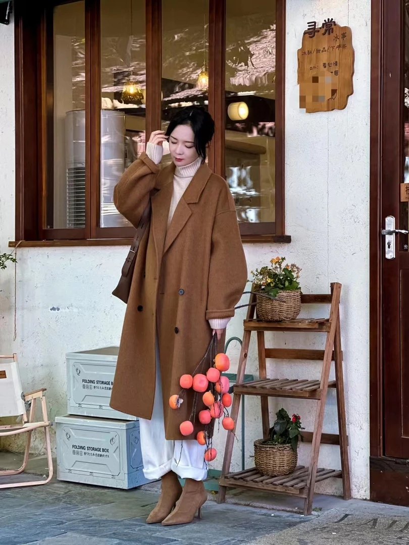 T.FERAI/缇爱 秋冬新款骆驼绒羊毛休闲宽松双面呢女士大衣-236631