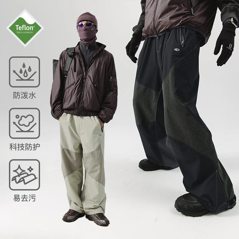 户外登山徒步软壳裤防泼水耐磨拼接宽松长裤男