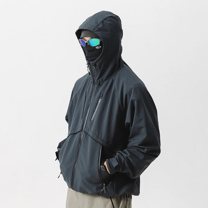 蓝岐秋季户外三防软壳保暖外套工装连帽防风夹克男