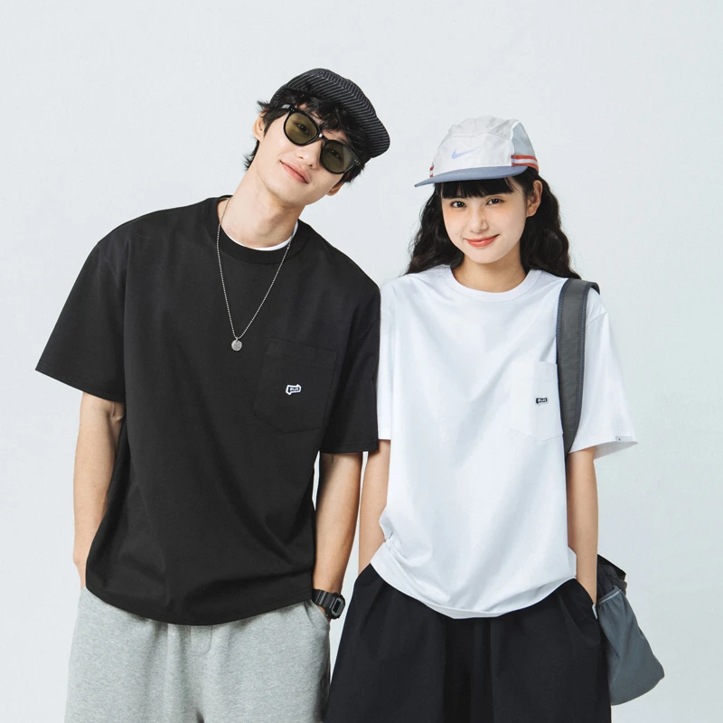 蓝岐&COOLMAX2022新款纯色口袋短袖情侣打底T恤男