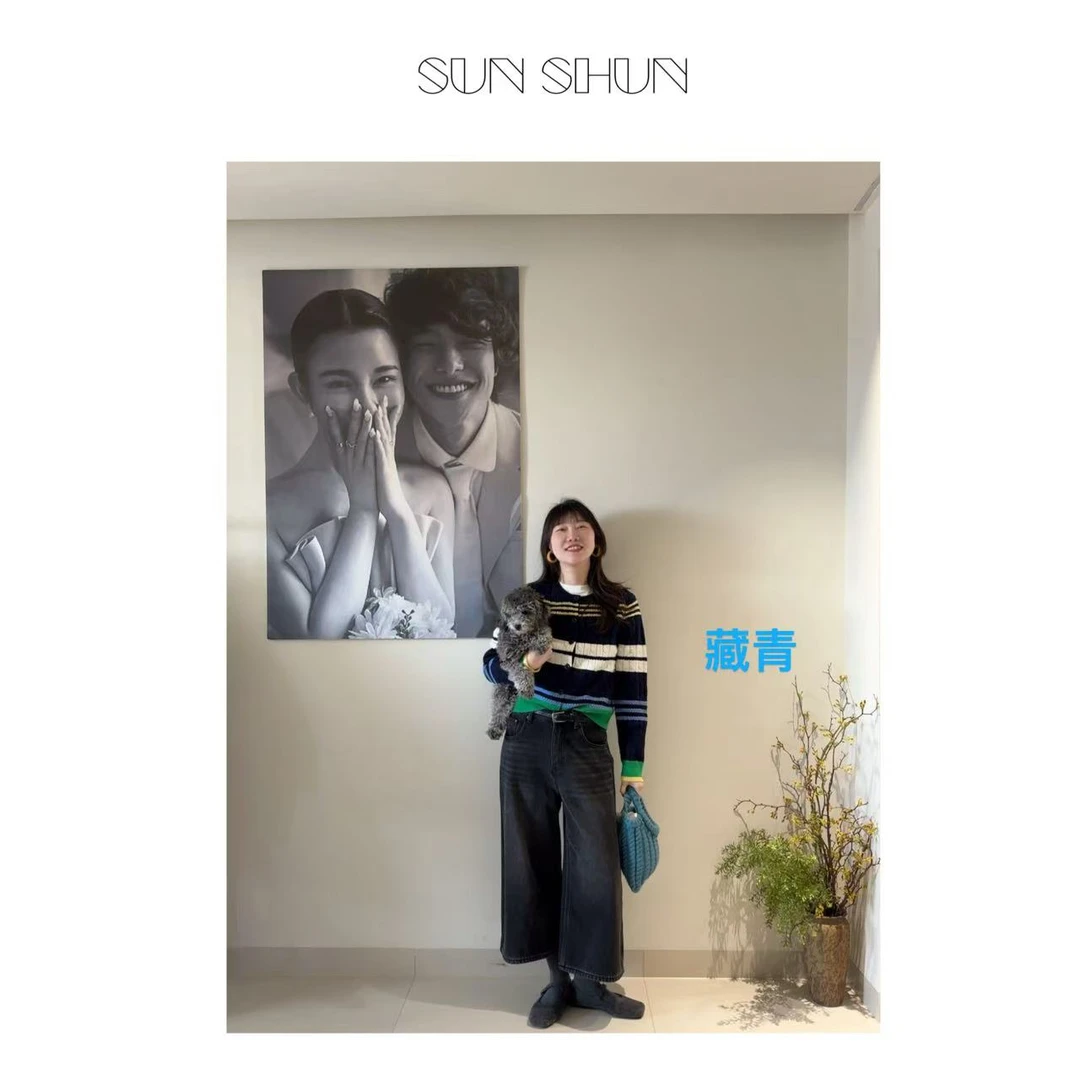 Ss（幻想集）秋冬韩系慵懒风拼接条纹半拉链针织衫毛衣女