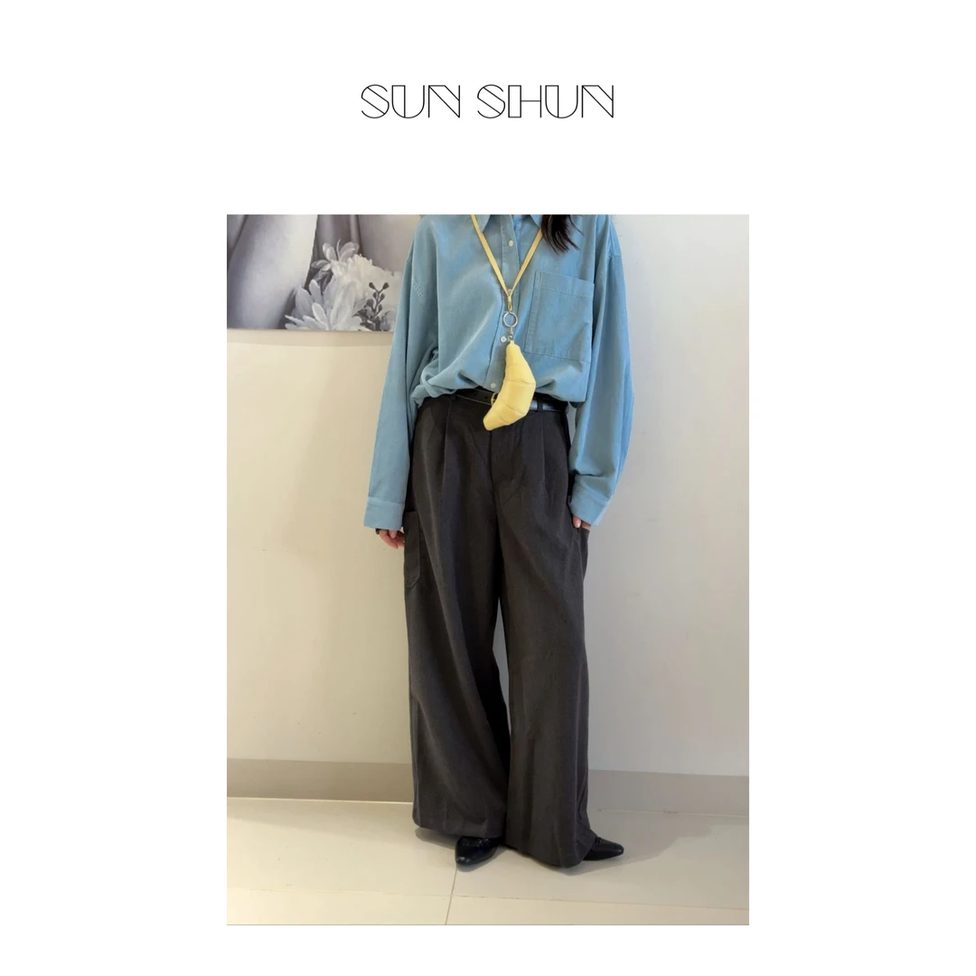 Ss (加厚毛呢工装裤) 阔腿复古显瘦气质百搭高腰设计感秋冬宽松裤