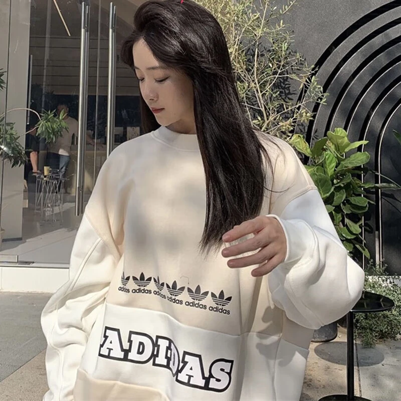 Adidas 三叶草 女款运动休闲时尚宽松加绒保暖圆领套头衫 H20451