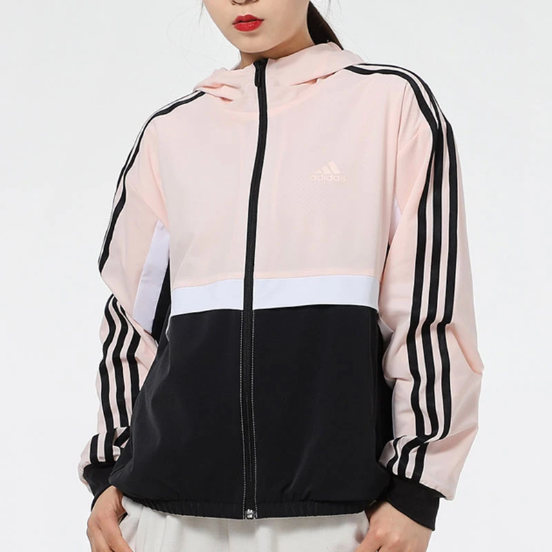 Adidas 阿迪达斯 女子春秋款拼色百搭连帽防风衣夹克外套 GP0622