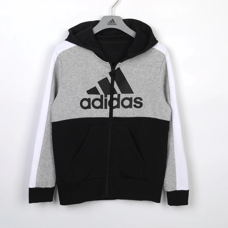 Adidas 阿迪达斯 中大儿童春秋薄绒运动休闲连帽夹克外套 HC5653