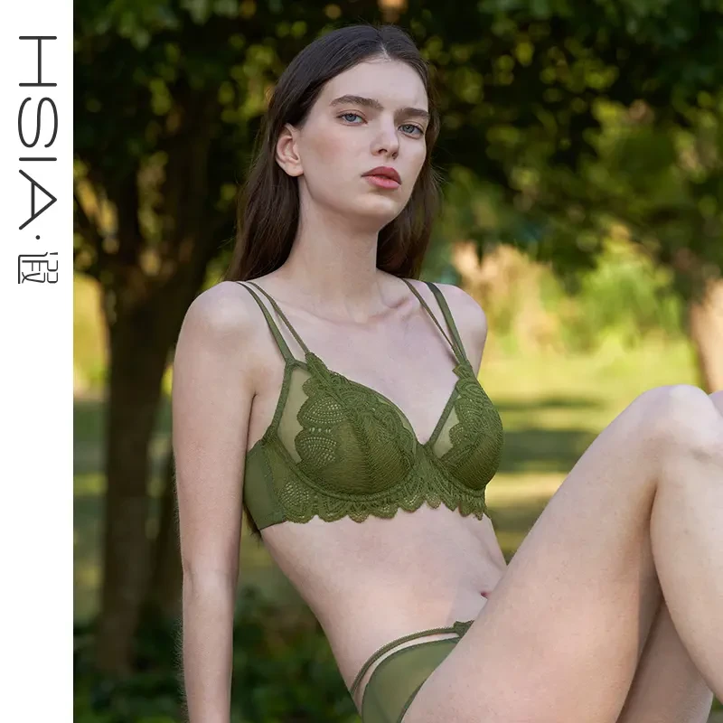 【青青绿叶】HSIA遐小胸蕾丝内衣大胸显小时尚双肩带文胸透气胸罩