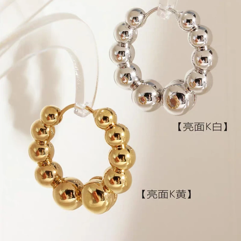 18K金豆豆耳圈金球耳环气质轻奢百搭时尚