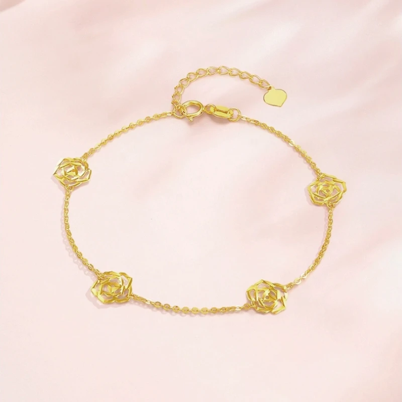 18K金山茶花手链16+3cm气质百搭时尚轻奢素款金手链