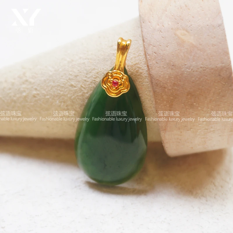 不含项链 18K金碧玉水滴百搭吊坠气质镶嵌时尚绿色