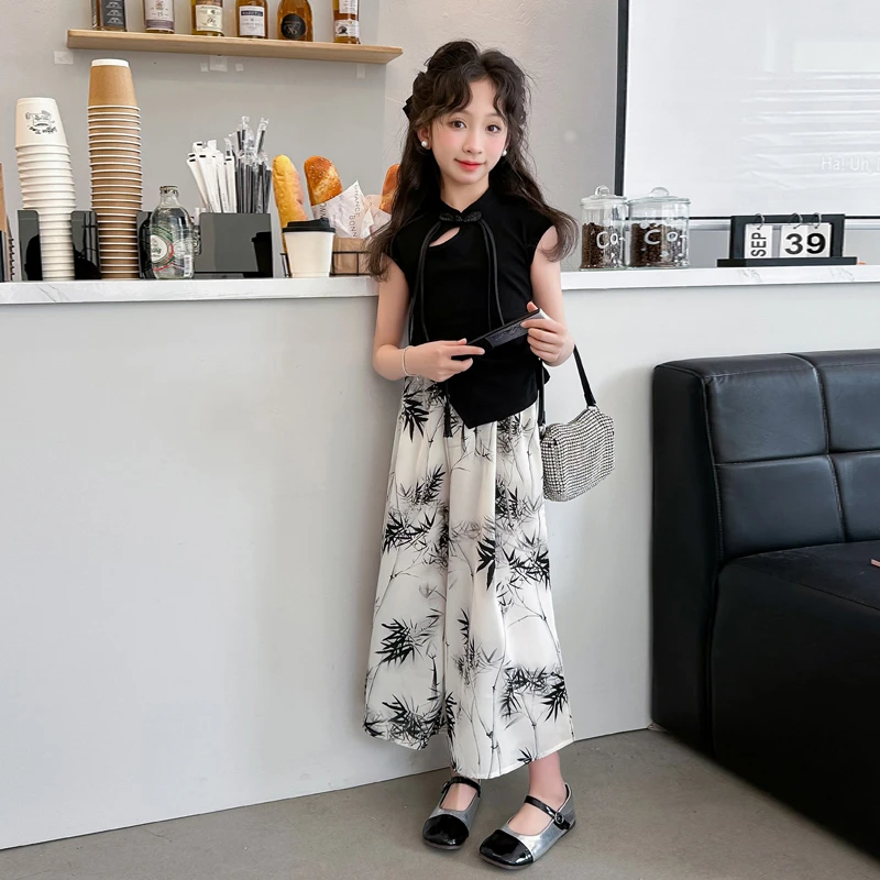 女童夏装2025新款洋气儿童新中式套装大童夏季时髦女孩国风两件套