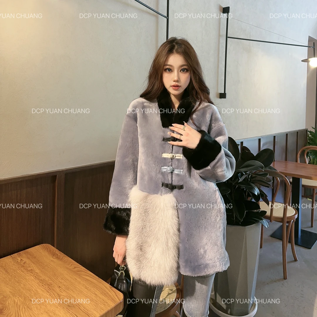 【DCP•Flagship store】83207 2024新款时尚水貂皮毛一体狐狸毛外套