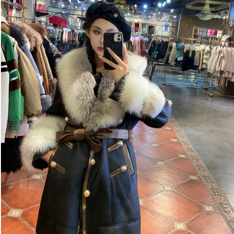 【CY】 83242  2023新款时尚气质设计师狐狸毛皮毛一体皮草外套