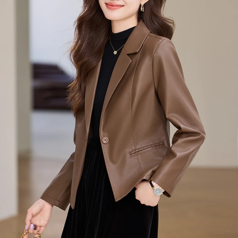 短款皮衣外套女春秋季2025新款小个子高级感长袖修身西装夹克上衣