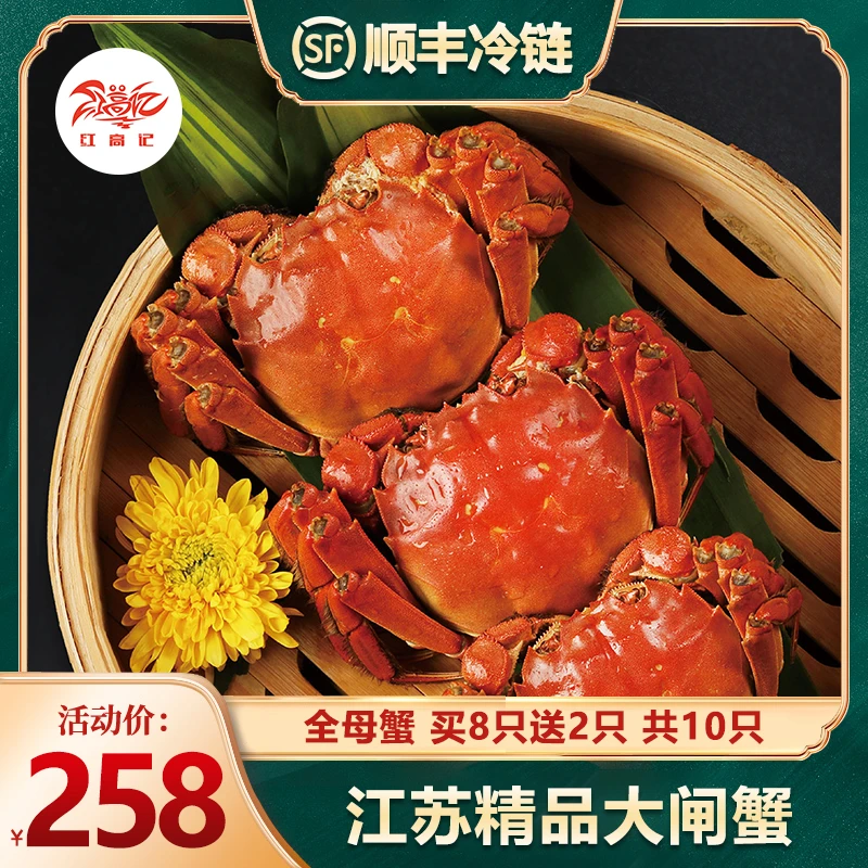 【活蟹】2.5-2.3两全母 买8送2共10只 红高记江苏精品大闸蟹 流黄