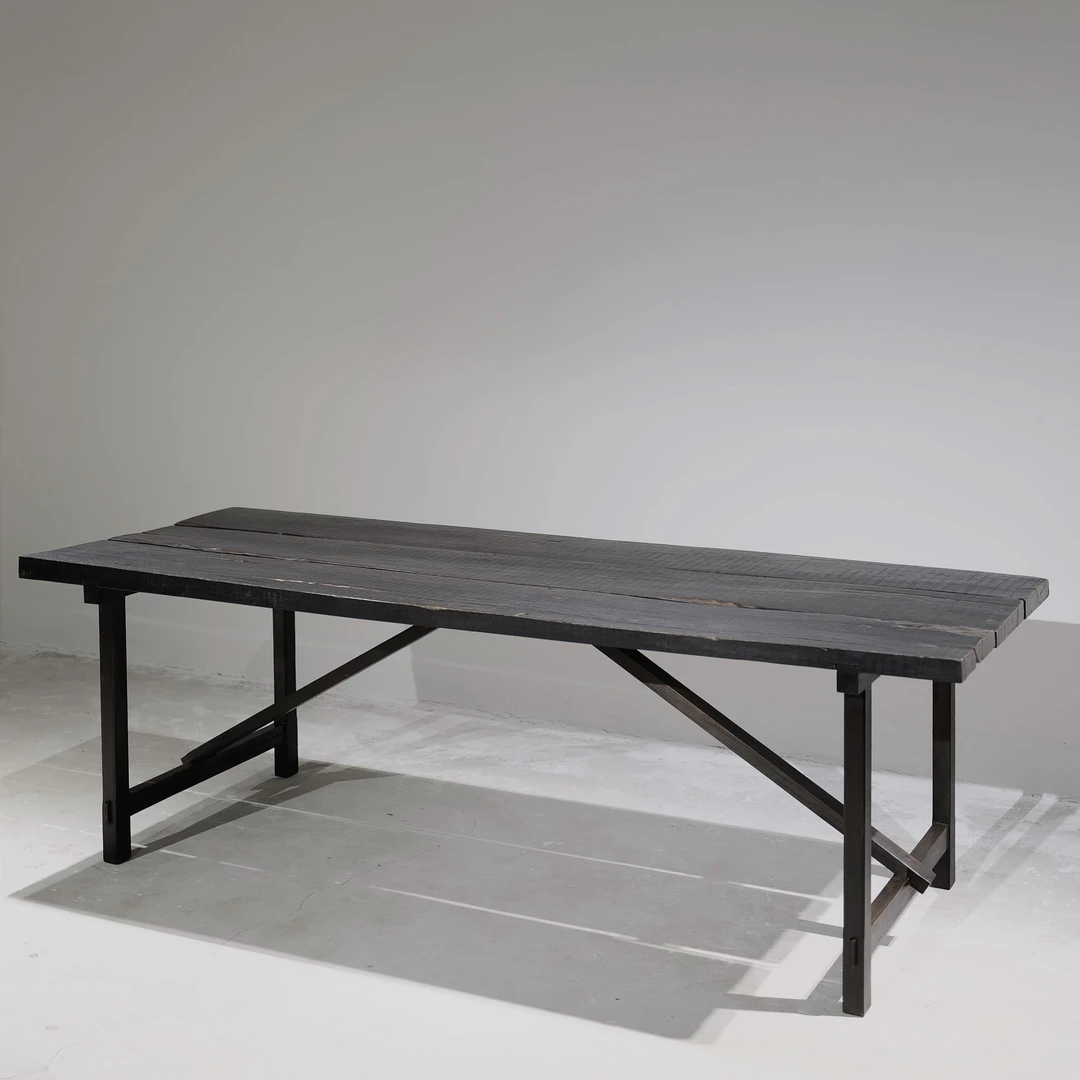 古木斜杠侘寂风长桌实木餐桌简约设计茶桌工作台自然痕迹手工实木