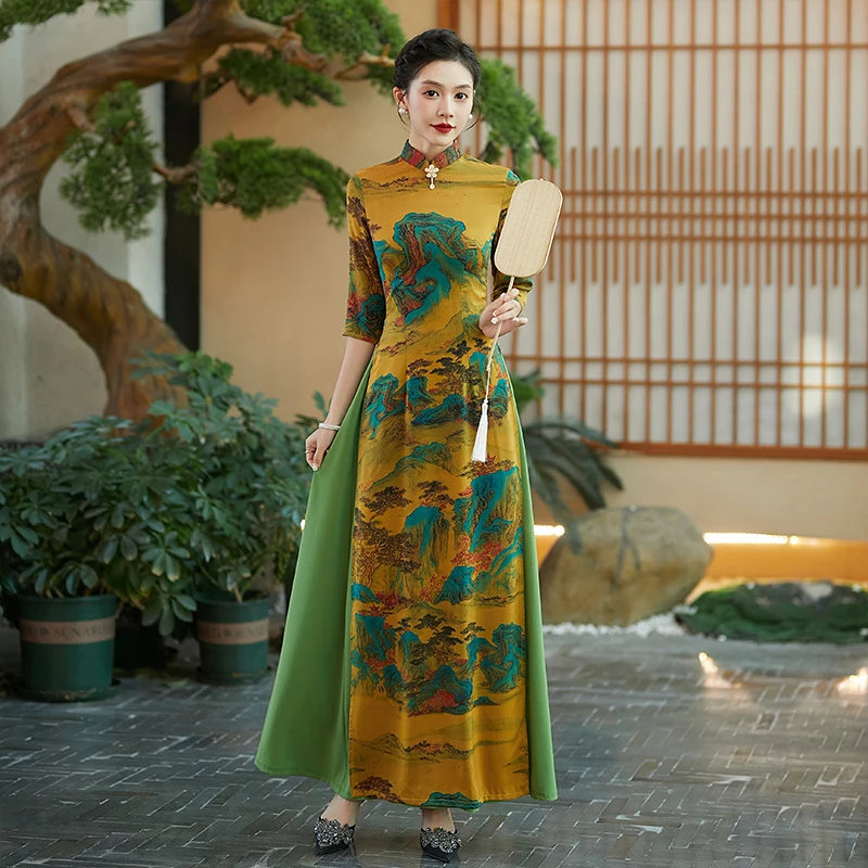 改良奥黛中式新款2025年轻款连衣裙高端国风日常可穿气质长款显瘦