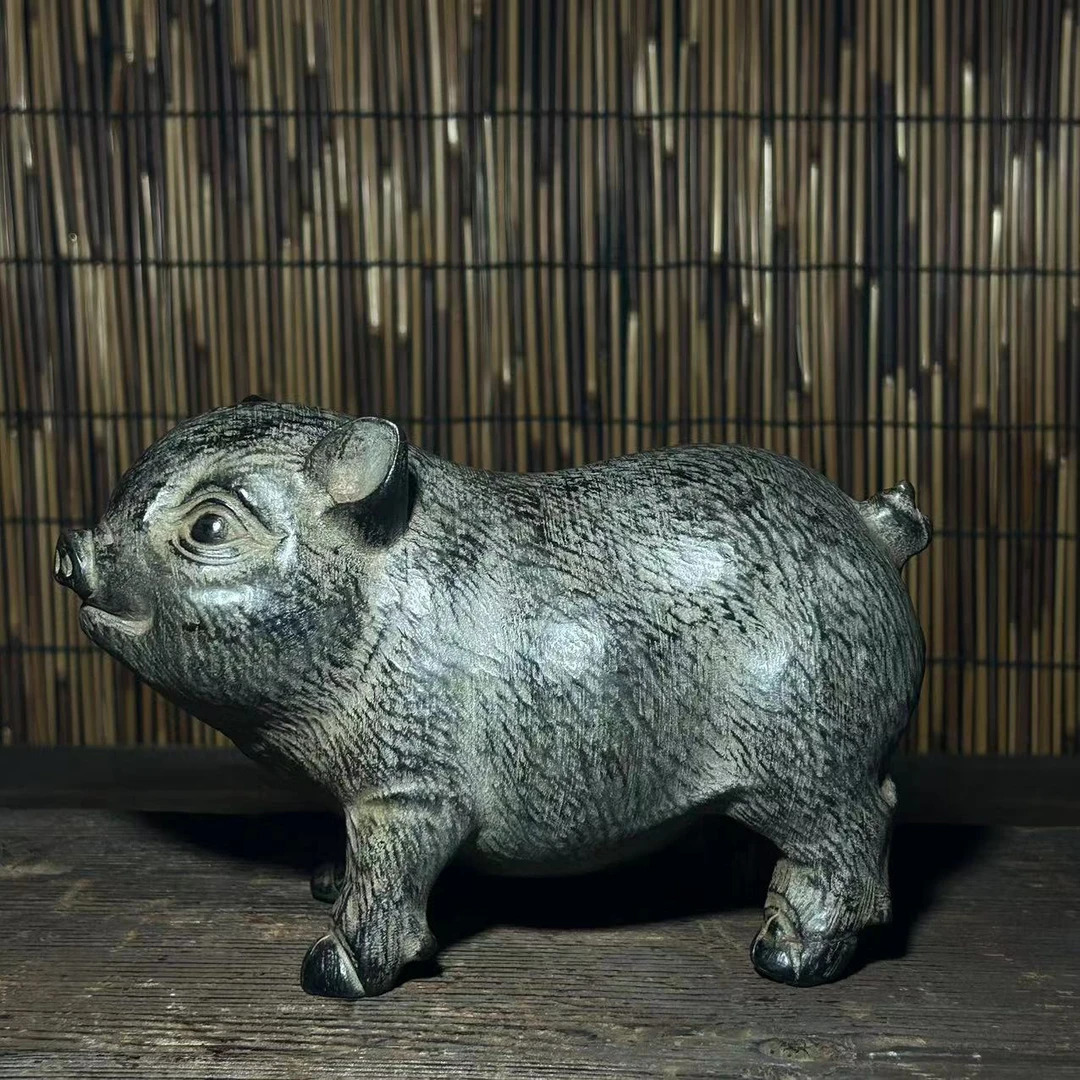 天然青石民俗石雕“22长度猪”茶宠/庭院/动物/生肖/摆件