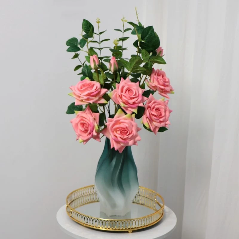 高品质仿真水晶玫瑰花绢花假花花束客厅餐桌茶几搭配摆放装饰花