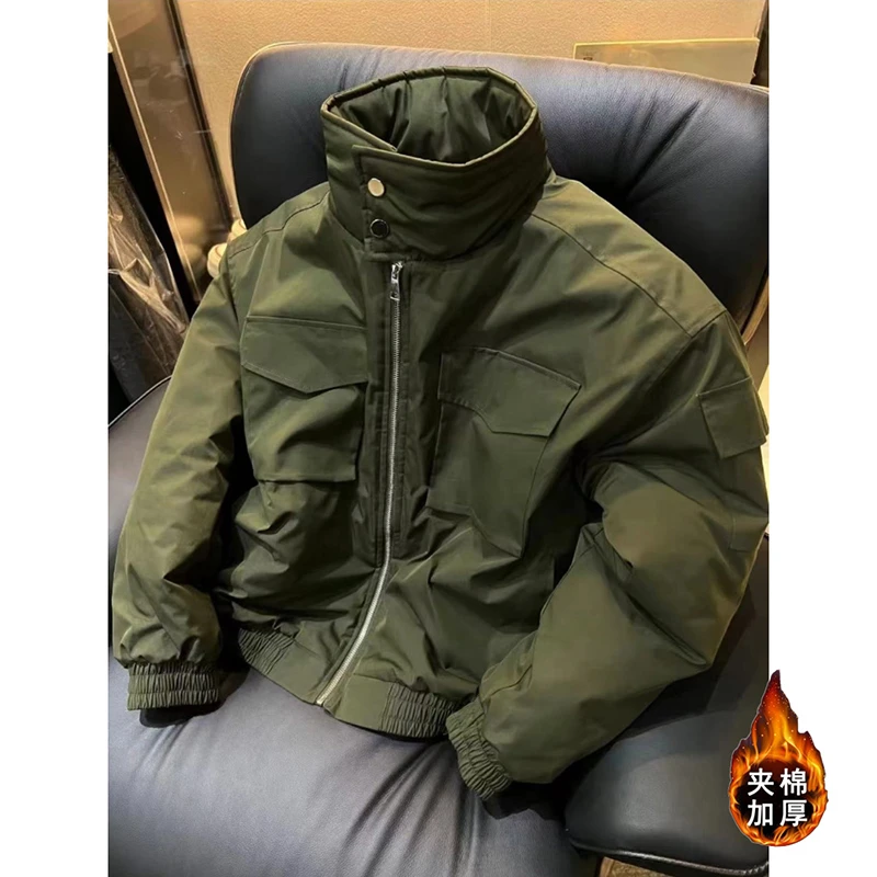 bomber军绿色硬汉风飞行员夹克男款冬季美式短款夹棉保暖立领棉服