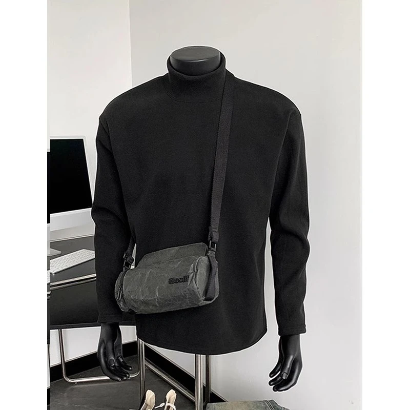 黑色德绒高领打底衫男秋冬季加绒重磅小领口长袖t恤内搭美式卫衣