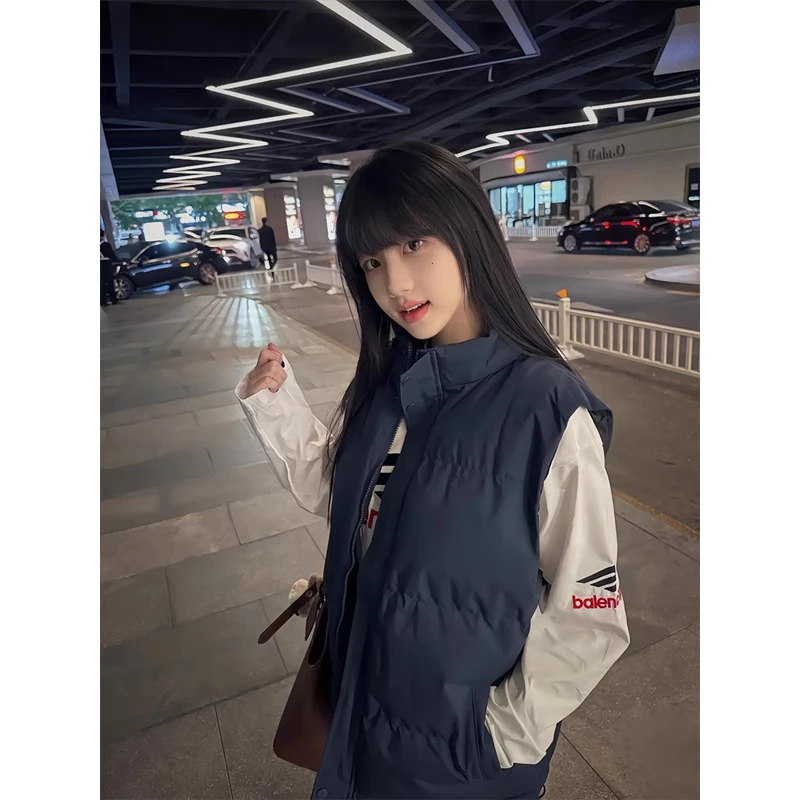 藏青色立领马甲男冬季2024新款美式高街vibe运动保暖外穿坎肩外套
