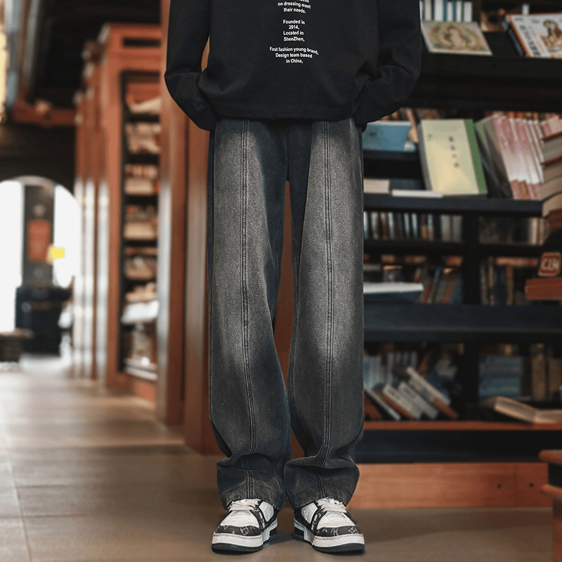 美式复古牛仔裤男秋季潮牌痞帅炸街阔腿渐变裤子vibe高街微喇宽松