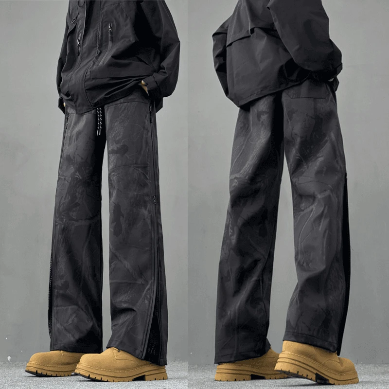 美式网格拼接冲锋裤男款机能风设计感小众迷彩裤子户外徒步登山裤