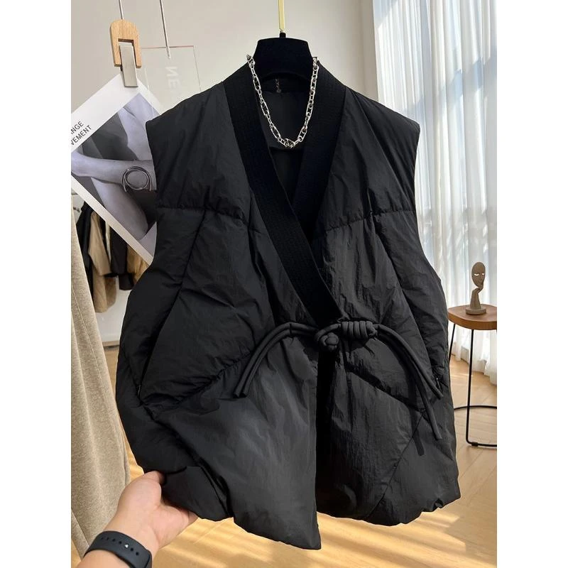 设计感小众复古中式盘扣领无袖棉衣马夹冬加厚坎肩背心棉服马甲