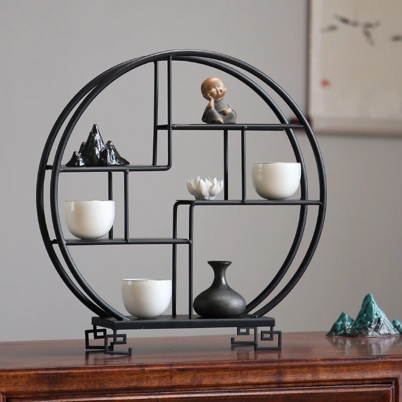 铁艺杯架博古架中式茶室多宝阁茶具杯垫紫砂壶展示置物收纳架工艺