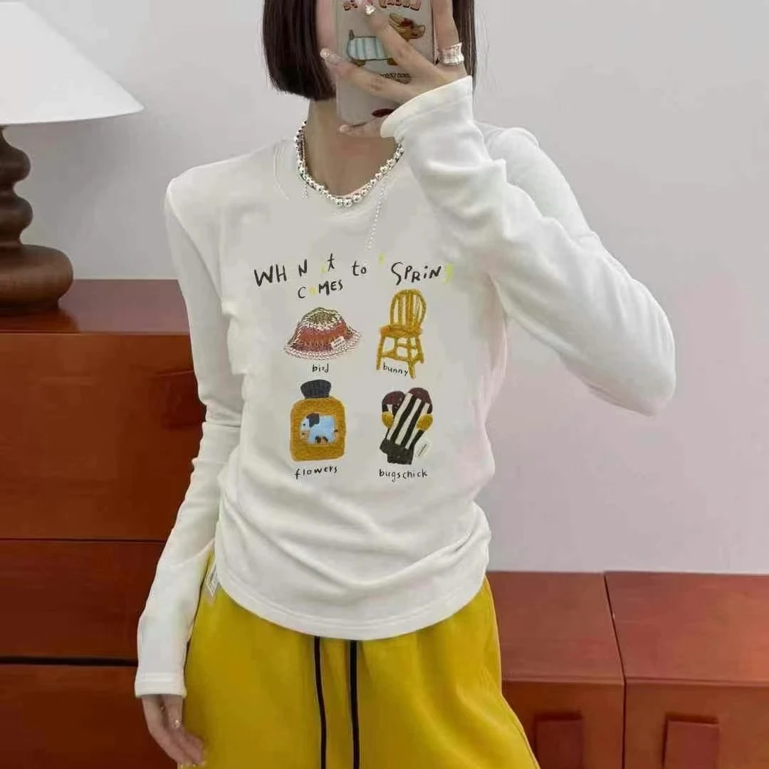 【YANZIJIA】显瘦百搭澳绒家居印花长袖T恤（以直播间实物为准）