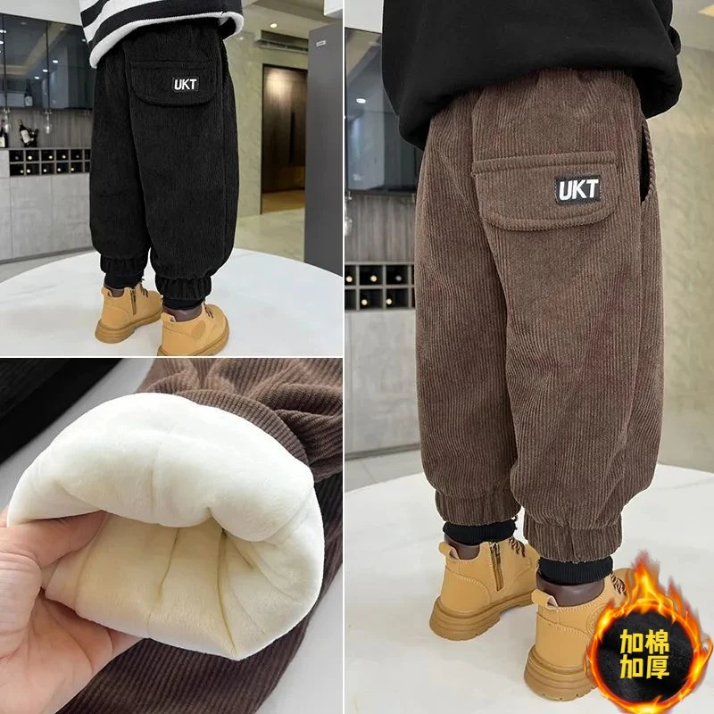 儿童新款男童加绒加厚裤子冬季保暖小童加绒裤大童棉裤过冬洋气
