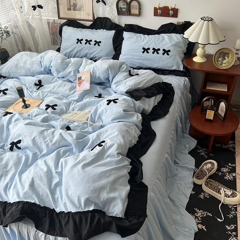 A类-法式赫本超柔水洗棉四件套床裙款网红少女心公主风宿舍三件套