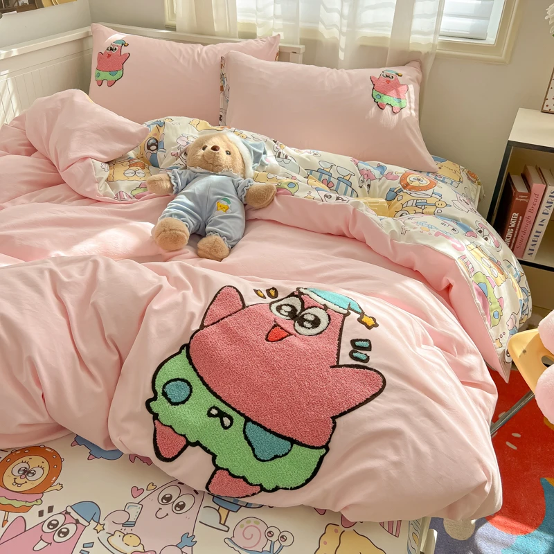 A类-超柔水洗四件套纯色简约可爱网红少女心单人学生宿舍三件套