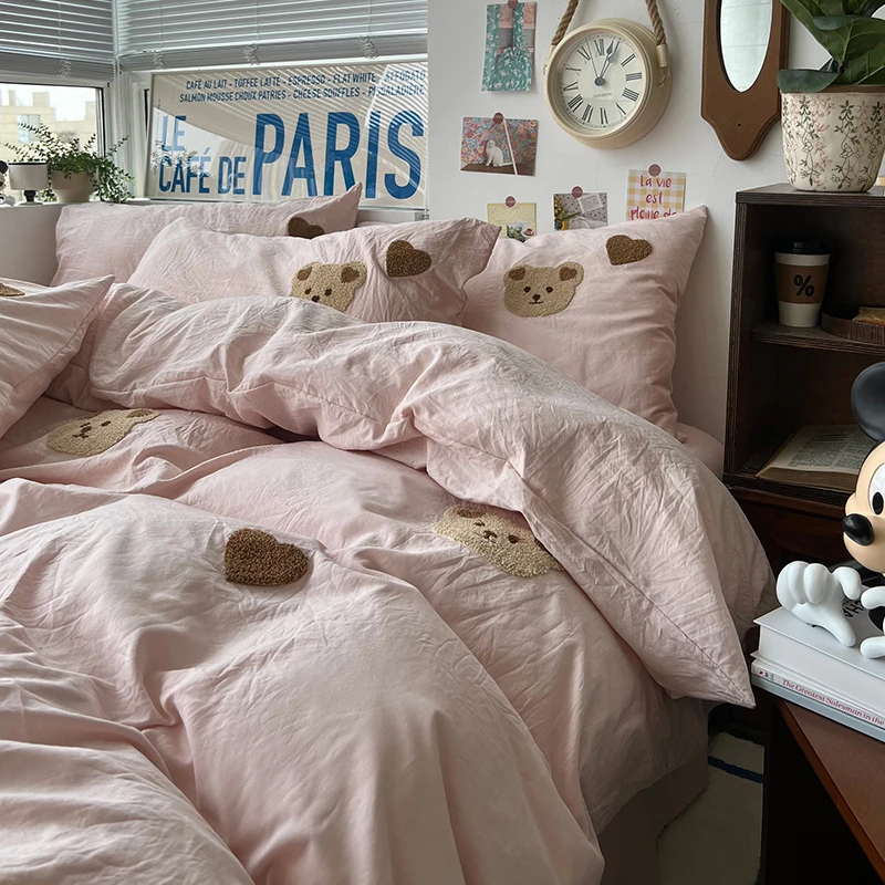 母婴A类-ins四件套小熊卡通网红简约被套学生宿舍床上三件套