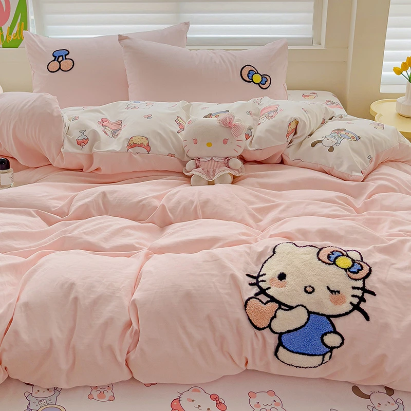 A类-超柔水洗四件套纯色简约可爱网红少女心单人学生宿舍三件套