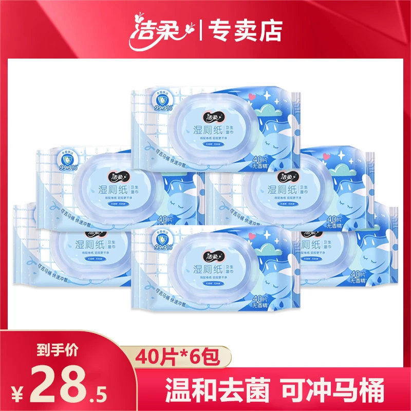 洁柔湿厕纸私处卫生清洁湿巾40片*6包抽取式湿纸巾家庭实惠装