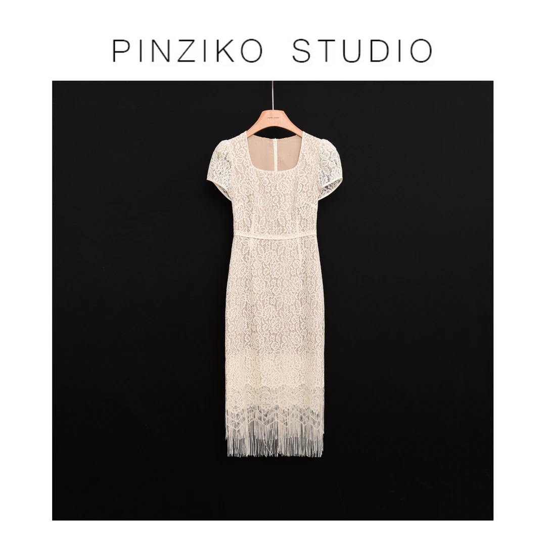 【PINZIKO】女神裙~蕾丝优雅时尚高级轻奢气质夏季流苏连衣裙TJE085