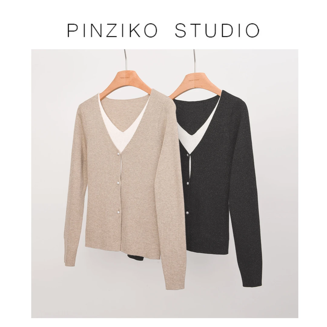 【PINZIKO女装】星光~春季百搭时尚设计款假两件针织开衫女TJE025