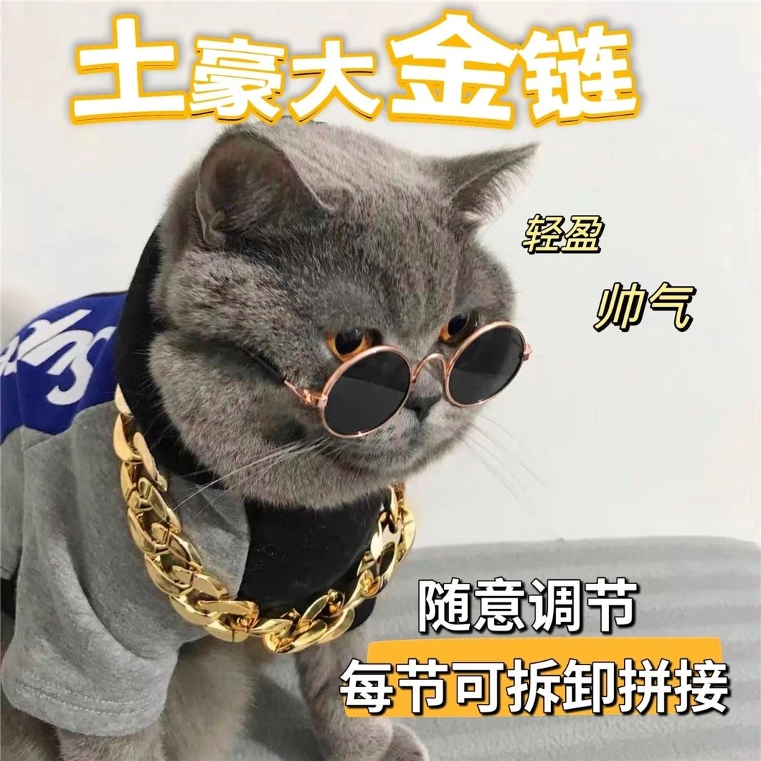 05宠物狗狗法斗金项链泰迪八哥猫咪帅气可拆卸项链饰品挂件大金链