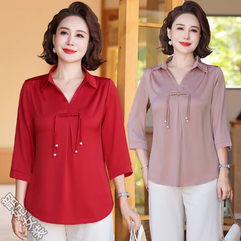 中老年女装气质夏季T恤50岁中老年衣服妈妈夏装时尚打底小衫洋气