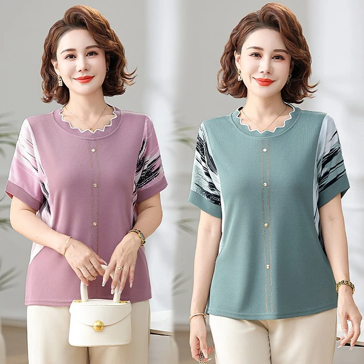 妈妈夏装洋气短袖T恤2024新款母亲节衣服中老年人夏季宽松打底衫