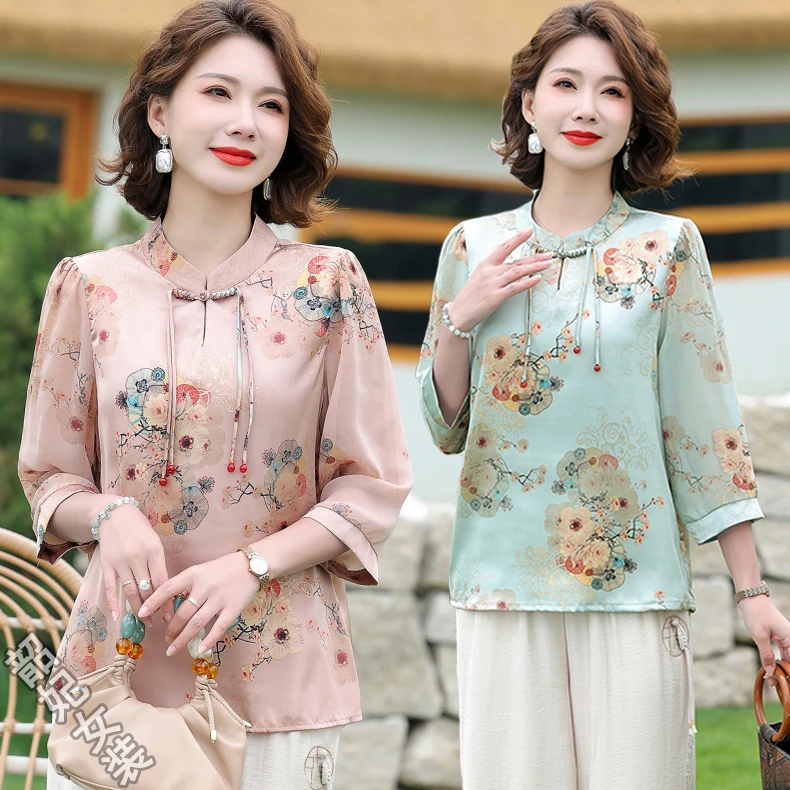 贵夫人夏季短袖小衫时尚中老年人上衣服洋气妈妈夏装妇女复古衬衫