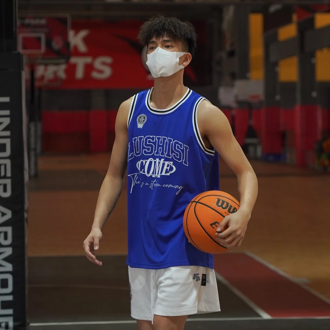 LUSHISI[海王星]运动背心蓝色美式街头篮球背心跑步吸汗速干T恤潮